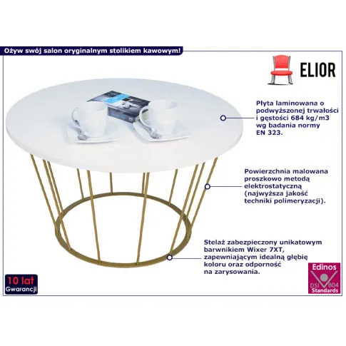 Stolik kawowy w stylu glamour Savik 3X biały