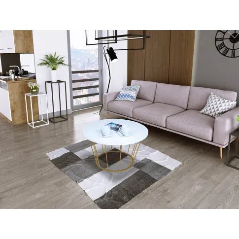 Stolik kawowy ze złotym stelażem Savik 3X biały