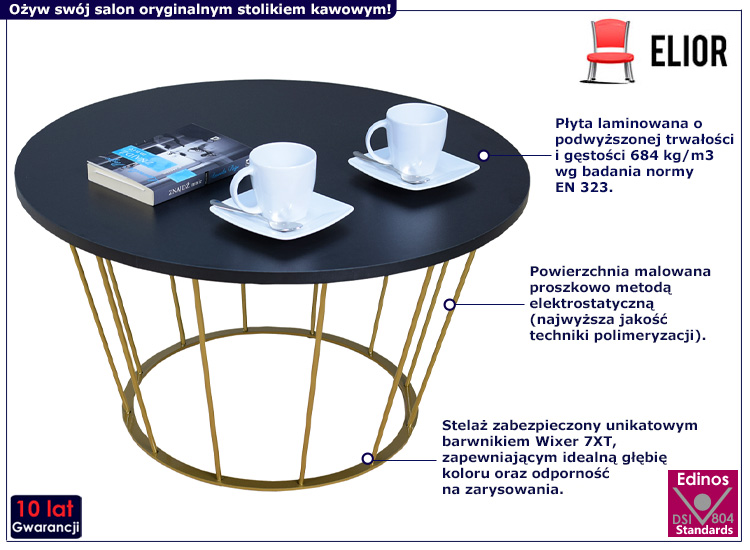 Druciany stolik kawowy Savik 3X złoty+czarny