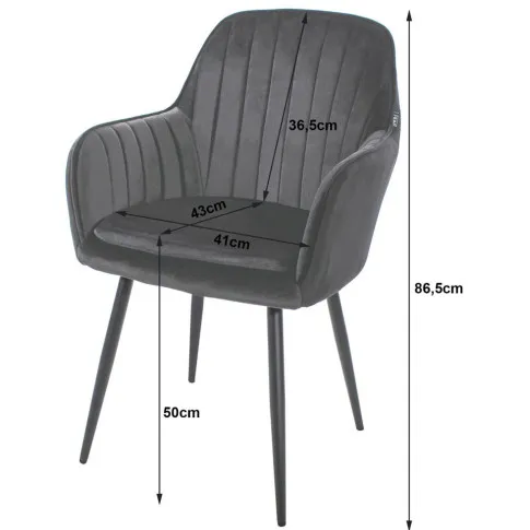 wymiary jasnoszarego krzesła z podłokietnikami negros