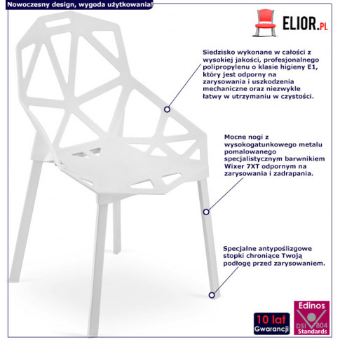 infografika zestawu białych nowoczesnych krzesel do salonu timori
