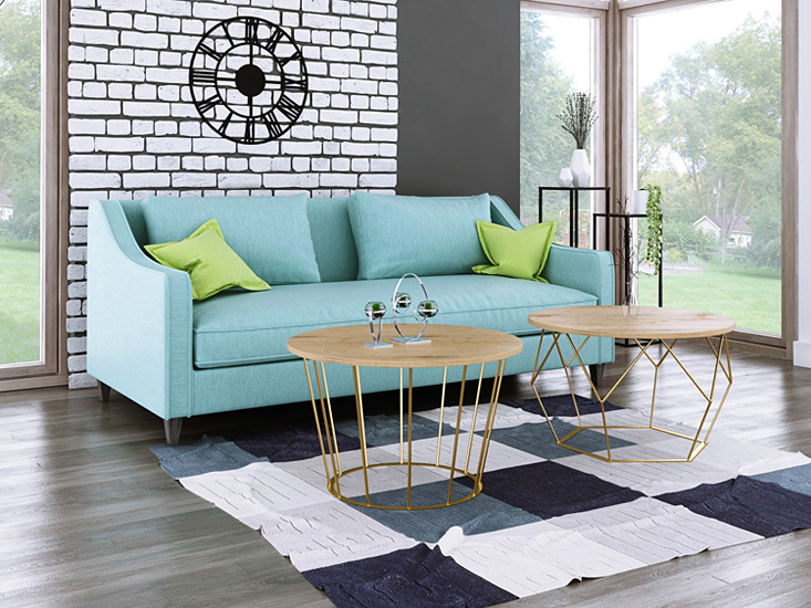 Wizualizacja stolika kawowego Melbro 3X złoty+dąb sonoma