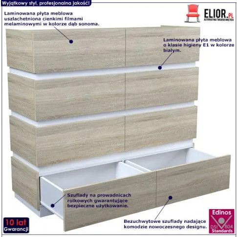 Fotografia Komoda Ogitro 4X - dąb sonoma + biała z kategorii Komody