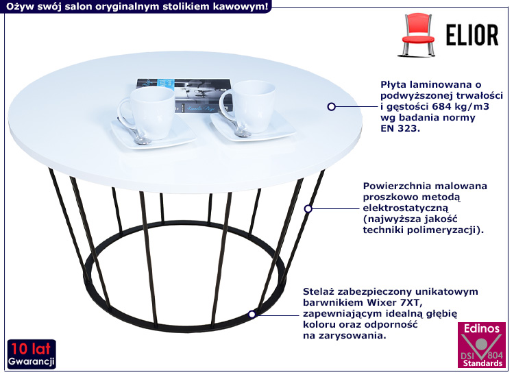 Druciany stolik kawowy Melbro 4X czarny+biały