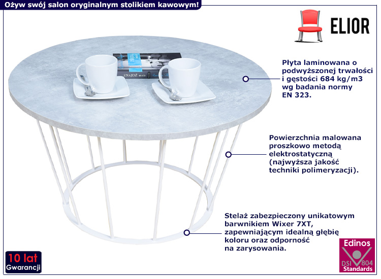 Druciany stolik kawowy Savik 5X beton