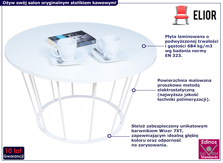 Druciany stolik kawowy Savik 5X biały