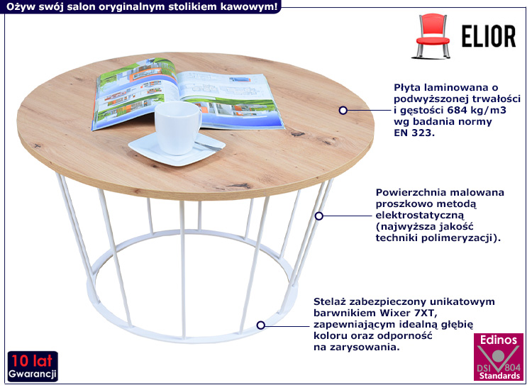 Druciany stolik kawowy Savik 5X dąb artisan