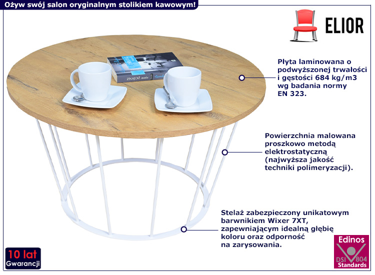 Druciany stolik kawowy Dalina 5X dąb lancelot