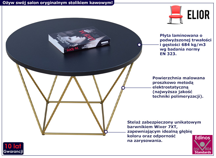 Druciany stolik kawowy Tympa 3X czarny