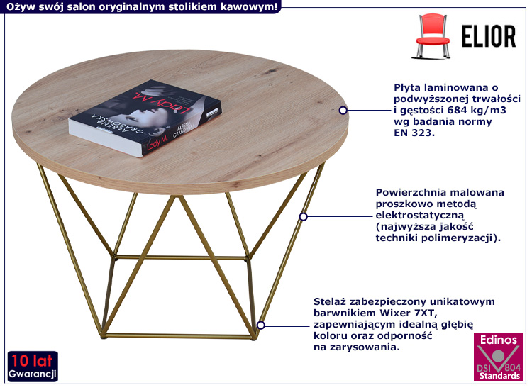 Druciany stolik kawowy Tympa 3X dąb artisan