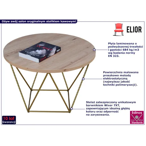 Nowoczesny stolik kawowy Boreko 3X dąb artisan