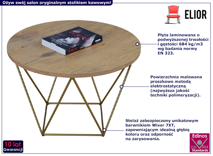 Druciany stolik kawowy Boreko 3X dąb lancelot