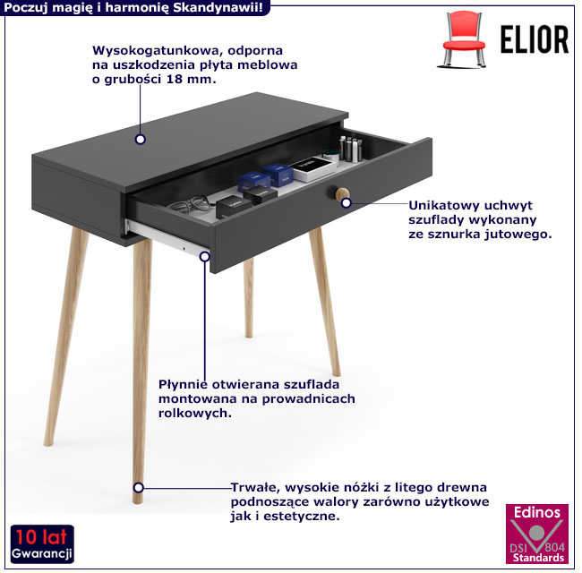Czarna konsola w stylu skandynawskim z szufladą Geza 5X