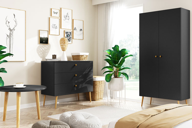 Czarna toaletka z drewnianymi nóżkami Geza 5X