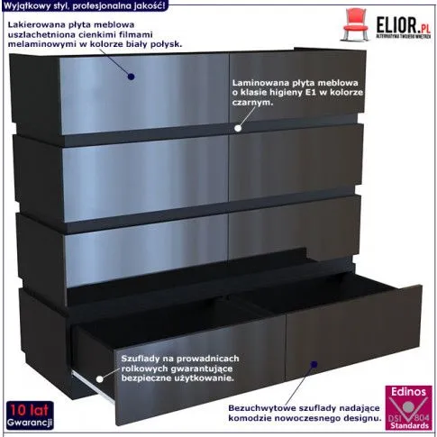 Fotografia Lakierowana komoda Ogitro 5X - czarna z kategorii Komody