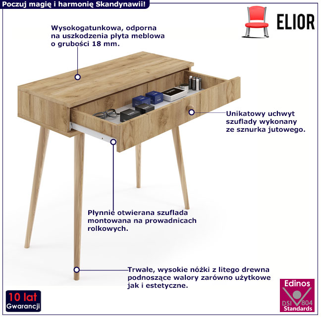 Konsola w stylu skandynawskim z szufladą dąb craft Geza 5X