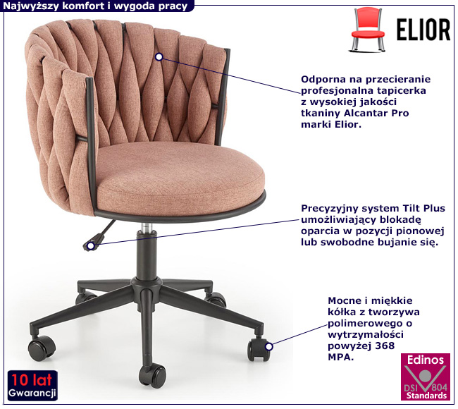 Różowy fotel obrotowy do biurka Pafos