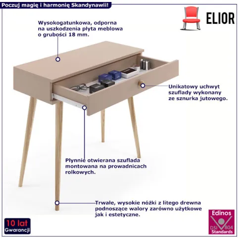 Konsola biurko na drewnianych nogach Tida 5X macchiato