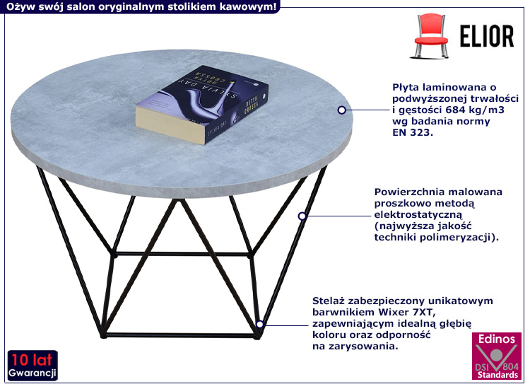 Druciany stolik kawowy Boreko 4X beton