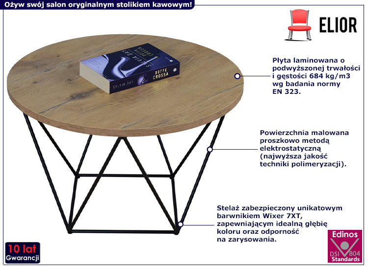 Druciany stolik kawowy Boreko 4X dąb lancelot