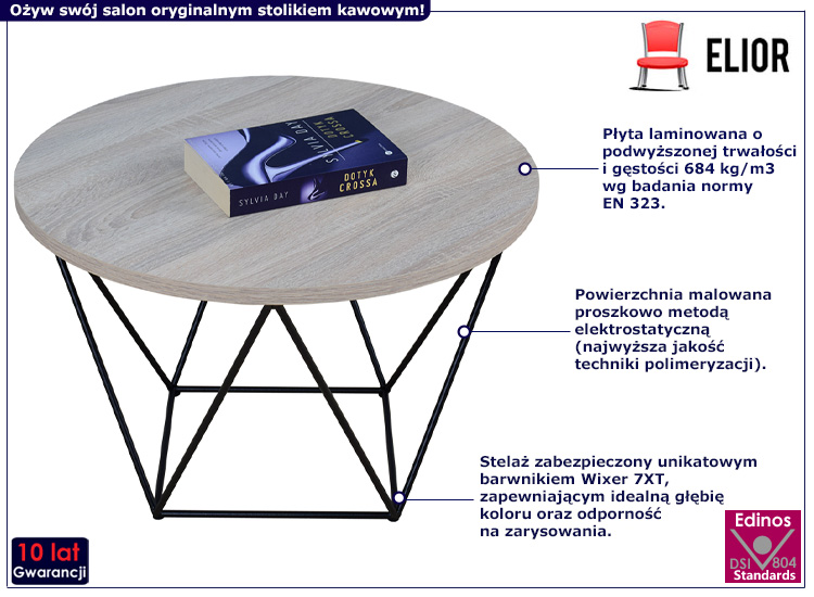 Druciany stolik kawowy Tympa 4X dąb sonoma