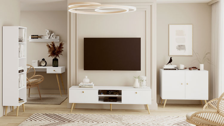 Biała szafka pod telewizor w stylu skandynawskim Tida 6X