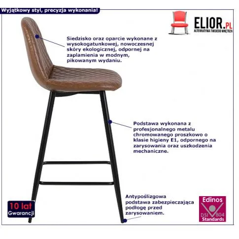 Fotografia Tapicerowany hoker z oparciem skóra ekologiczna Hosti - brązowy z kategorii Hokery