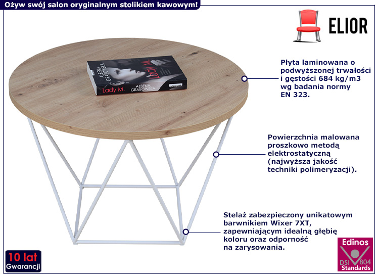 Druciany stolik kawowy Boreko 5X dąb artisan