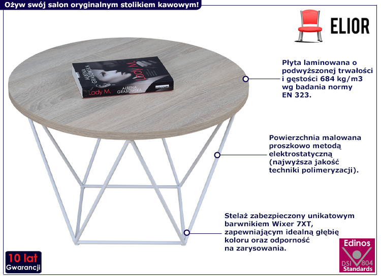Druciany stolik kawowy Tabou 5X dąb sonoma