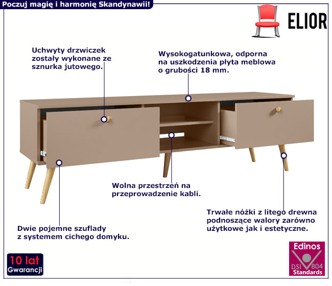 Skandynawska szafka pod telewizor na drewnianych nóżkach Tida 6X