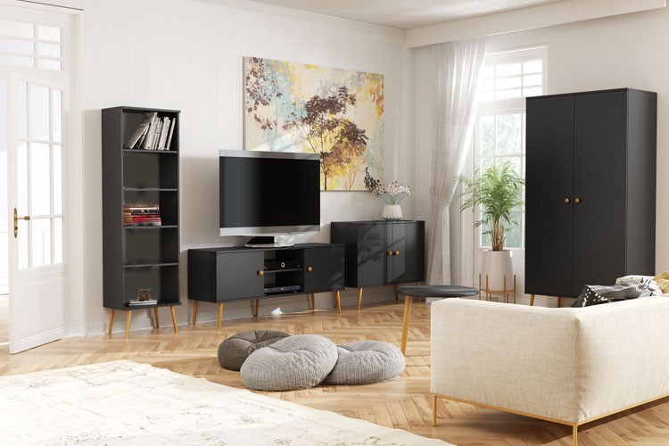 Czarny skandynawski wąski regał do salonu Geza 7X