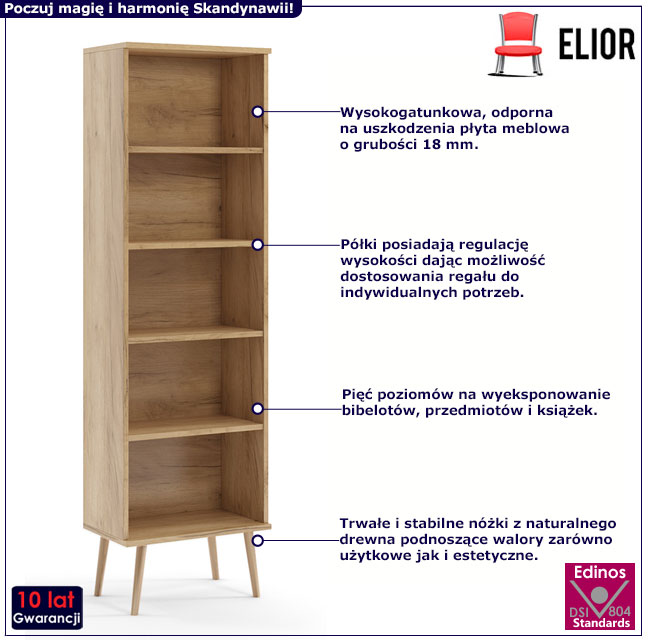 Otwarty regał słupek na książki w stylu skandynawskim Geza 7X