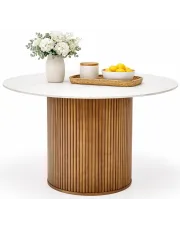 Okrągły stół z lamelami z marmurkowym blatem - Kongel w sklepie Edinos.pl