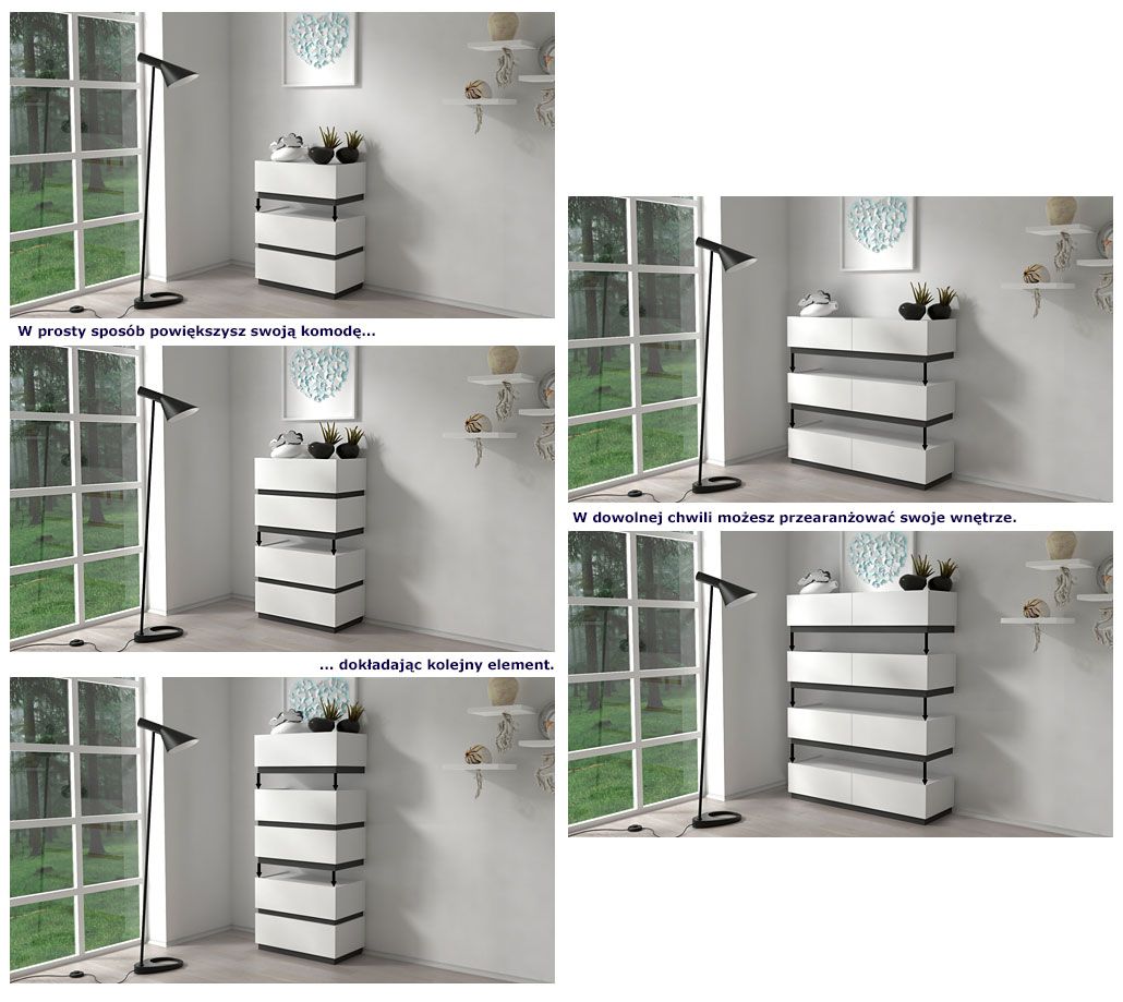 Kolekcja białych mebli systemowych Moso