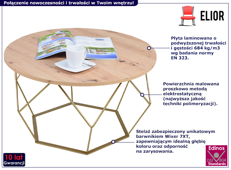 Nowoczesny stolik kawowy Lirena 3X dąb artisan