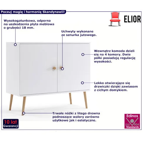 Biała komoda w stylu skandynawskim Tida 9X