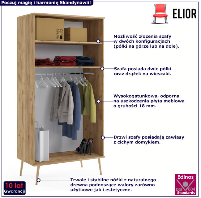 Szafa na ubrania z drążkiem w stylu skandynawskim dąb craft Geza 11X