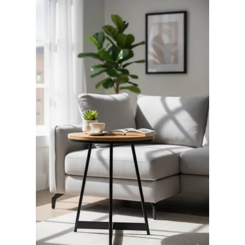 Okrągły loftowy stolik kawowy w kolorze dąb naturalny   Daklet 4X