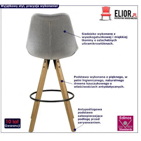 Fotografia Jasnoszary drewniany tapicerowany hoker z oparciem - Retilo z kategorii Hokery