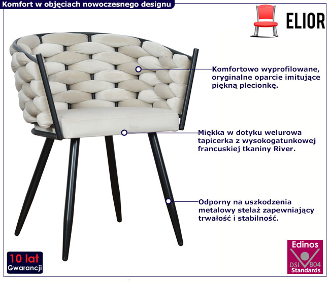 Krzesło fotel do salonu z plecionym oparciem Engo