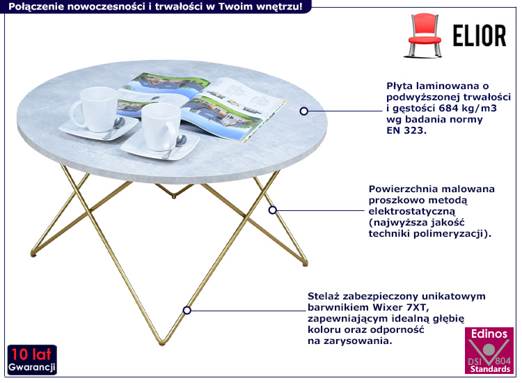 Nowoczesny stolik kawowy Noemi 3X blat beton