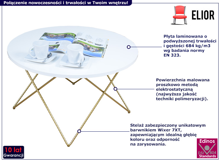 Nowoczesny stolik kawowy Noemi 3X biały blat