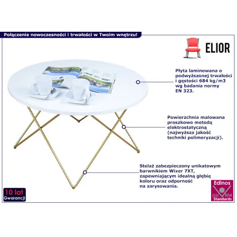 Nowoczesny stolik kawowy Murilo 3X biały blat