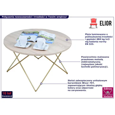 Nowoczesny stolik kawowy Murilo 3X blat dąb sonoma