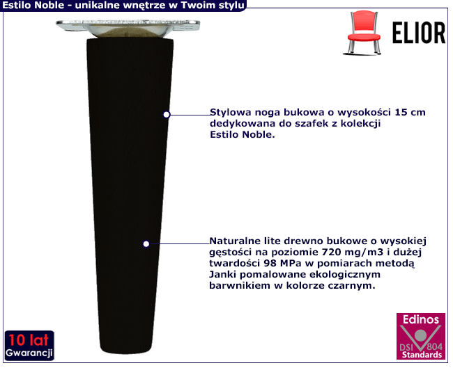 Nóżki bukowe czarne 15 cm Estilo Noble 31X