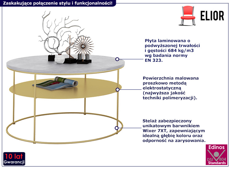 Nowoczesny stolik kawowy Rencontrer 3X beton+złoty