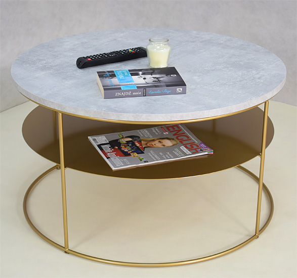 Wizualizacja stolika kawowego Karolis 3X beton+złoty