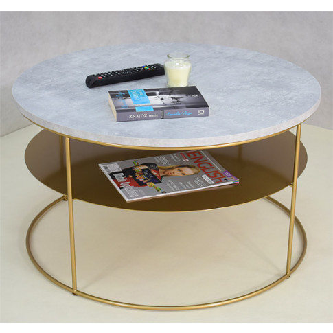Wizualizacja stolika kawowego Karolis 3X beton złoty