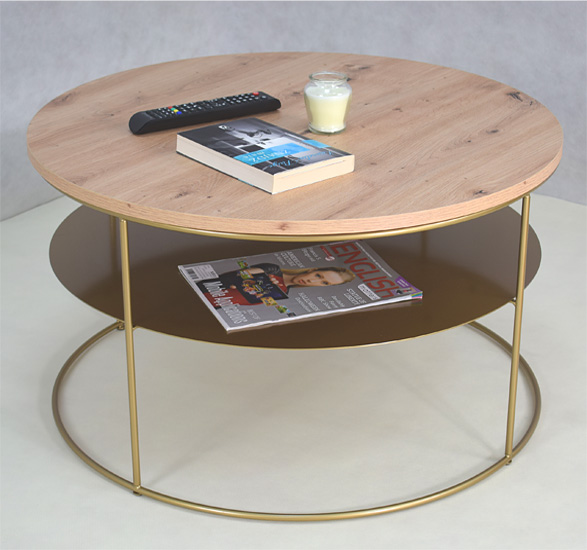 Wizualizacja stolika kawowego Karolis 3X dąb artisan+złoty
