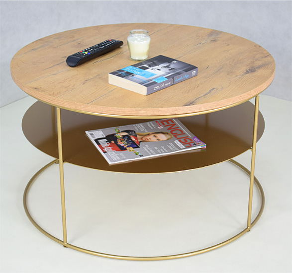 Wizualizacja stolika kawowego Karolis 3X dąb lancelot+złoty